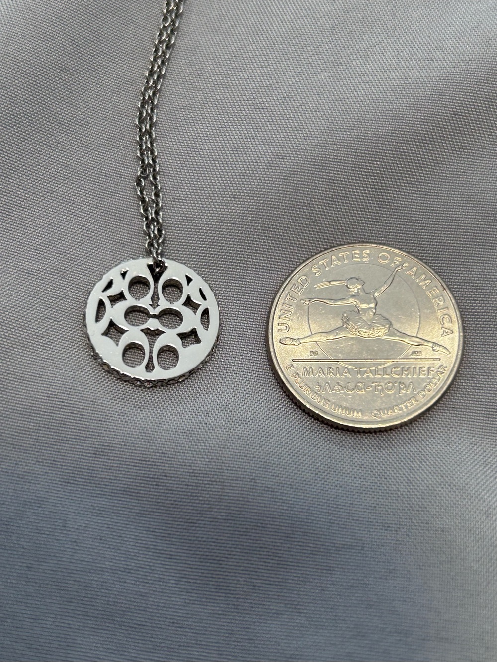 Coach Signature C Disc Pendant Necklace Pave Crystals - Picture 8 of 11